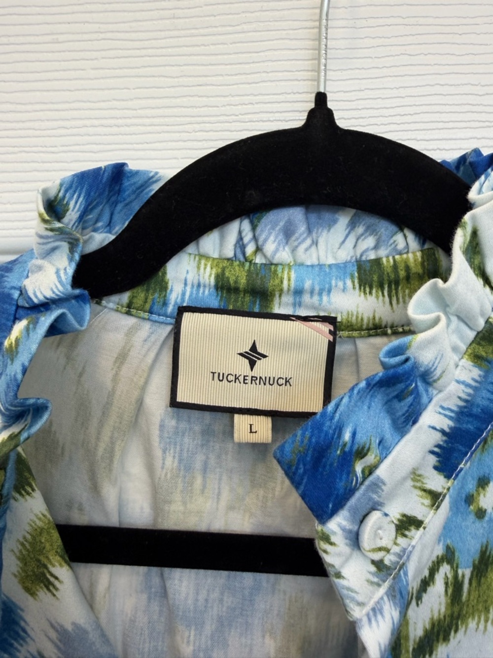 Tuckernuck Blue Floral Tate Ruffle Hem Long Sleeve Dress Size L - Picture 3 of 4